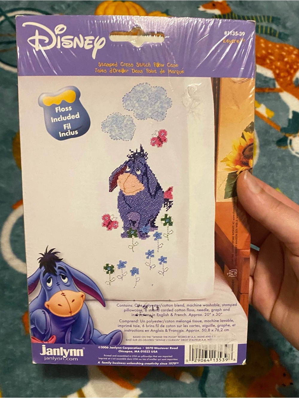 Disney Winnie the Pooh Eeyore Stamped Cross Stitch Pillow Case Craft Kit Janlynn